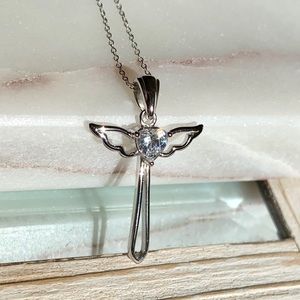 Sterling Silver Cross Necklace with Angel Wings